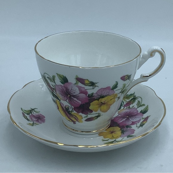 Regency English Bone China Pansy Teacup and Saucer - Picture 2 of 12